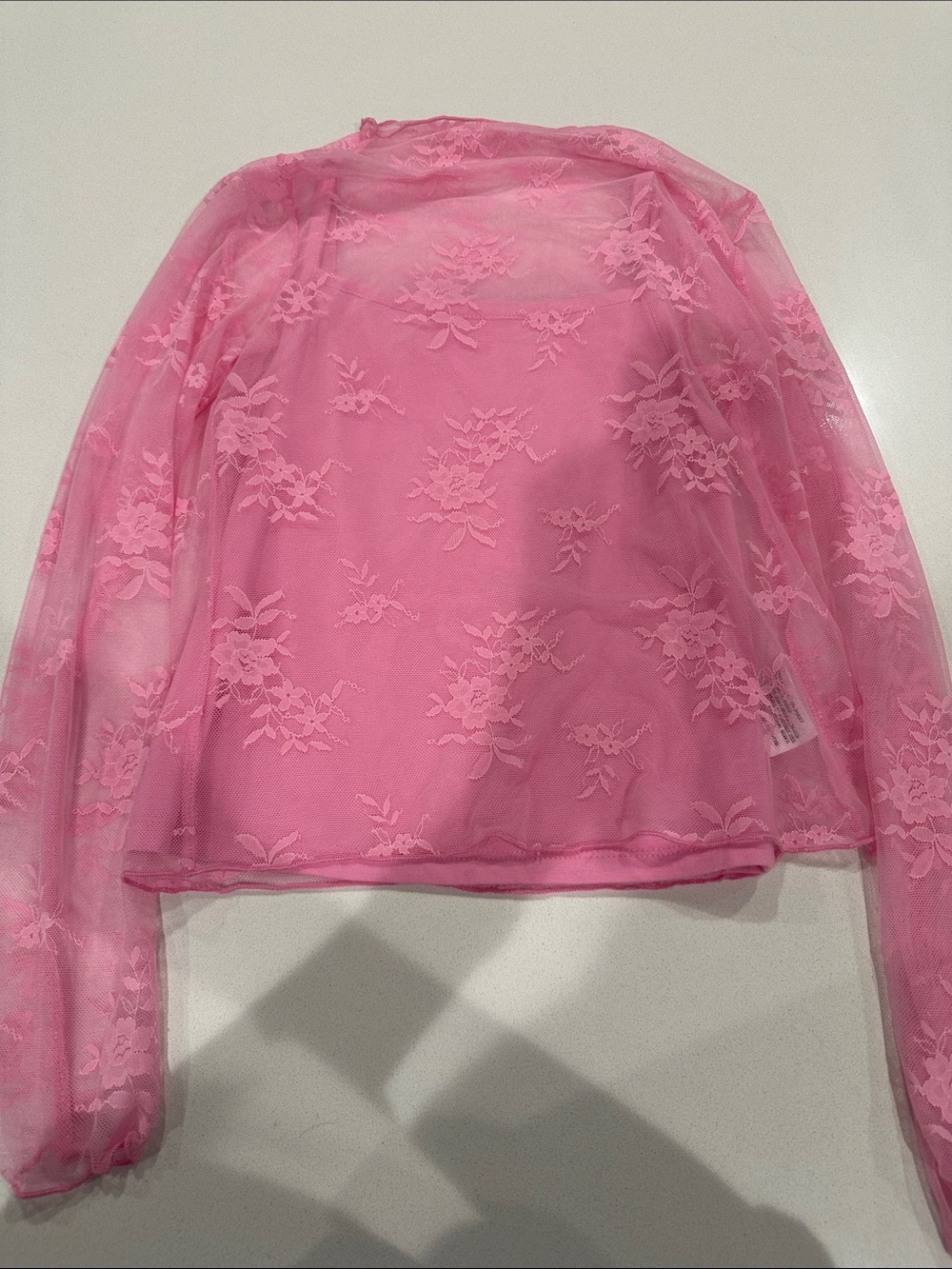 Pink Floral Lace Long-Sleeve mesh Kid’s Top